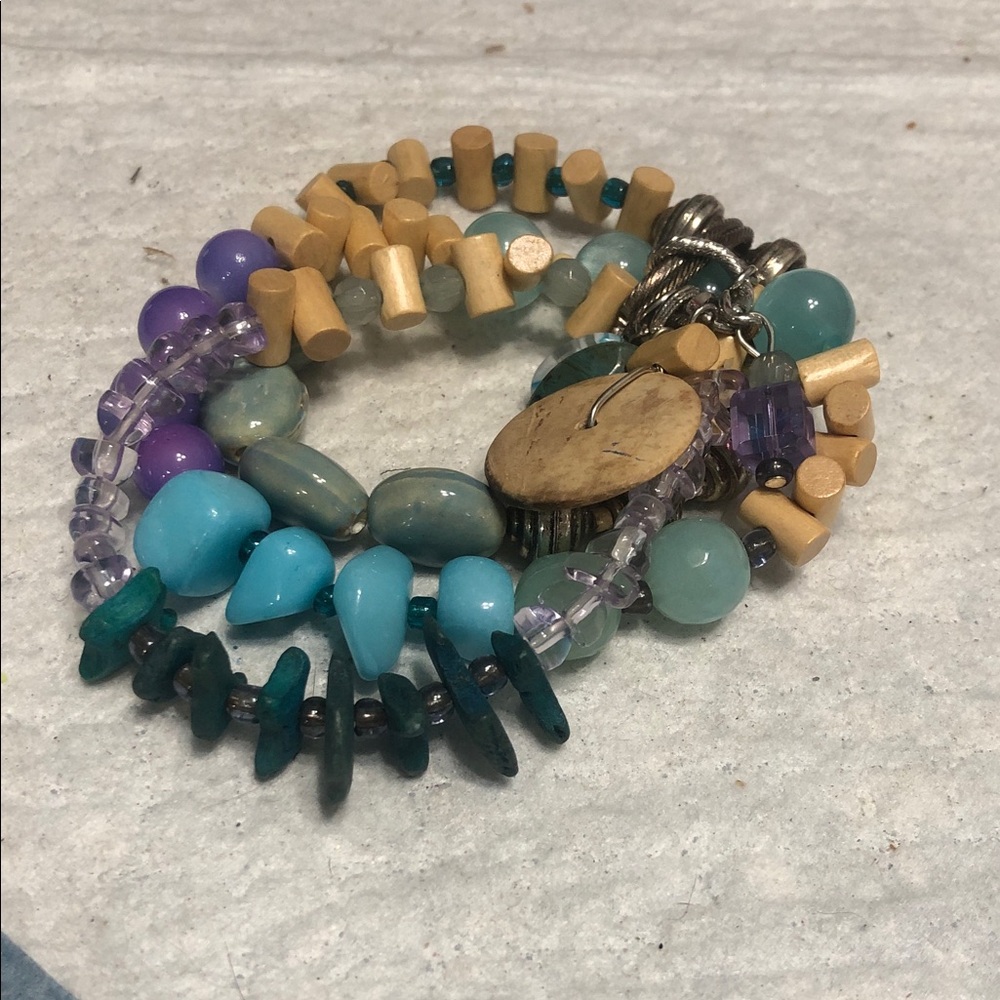 Chico's Turquoise, Aqua, Purple & Natural Bead Bracelet Set